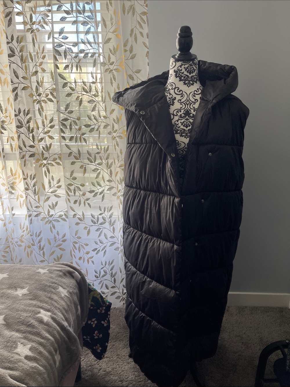 H&M Black Long Puffer Vest with Hood